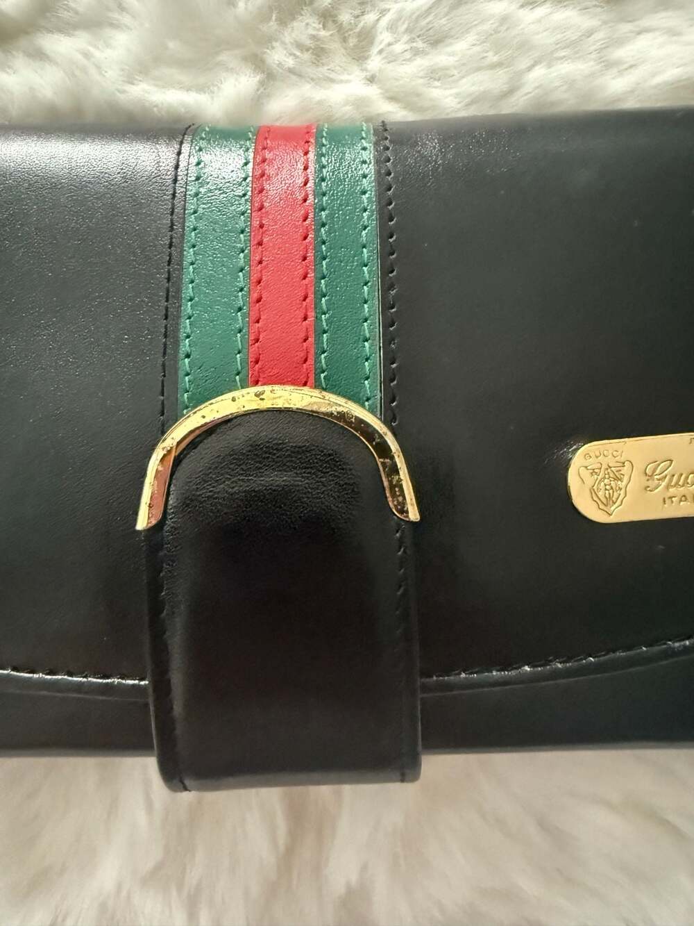 Authentic Vintage Gucci Sherry Line Long Wallet with Green and Red Web and Gold - Picture 6 of 10